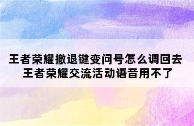 王者荣耀撤退键变问号怎么调回去 王者荣耀交流活动语音用不了